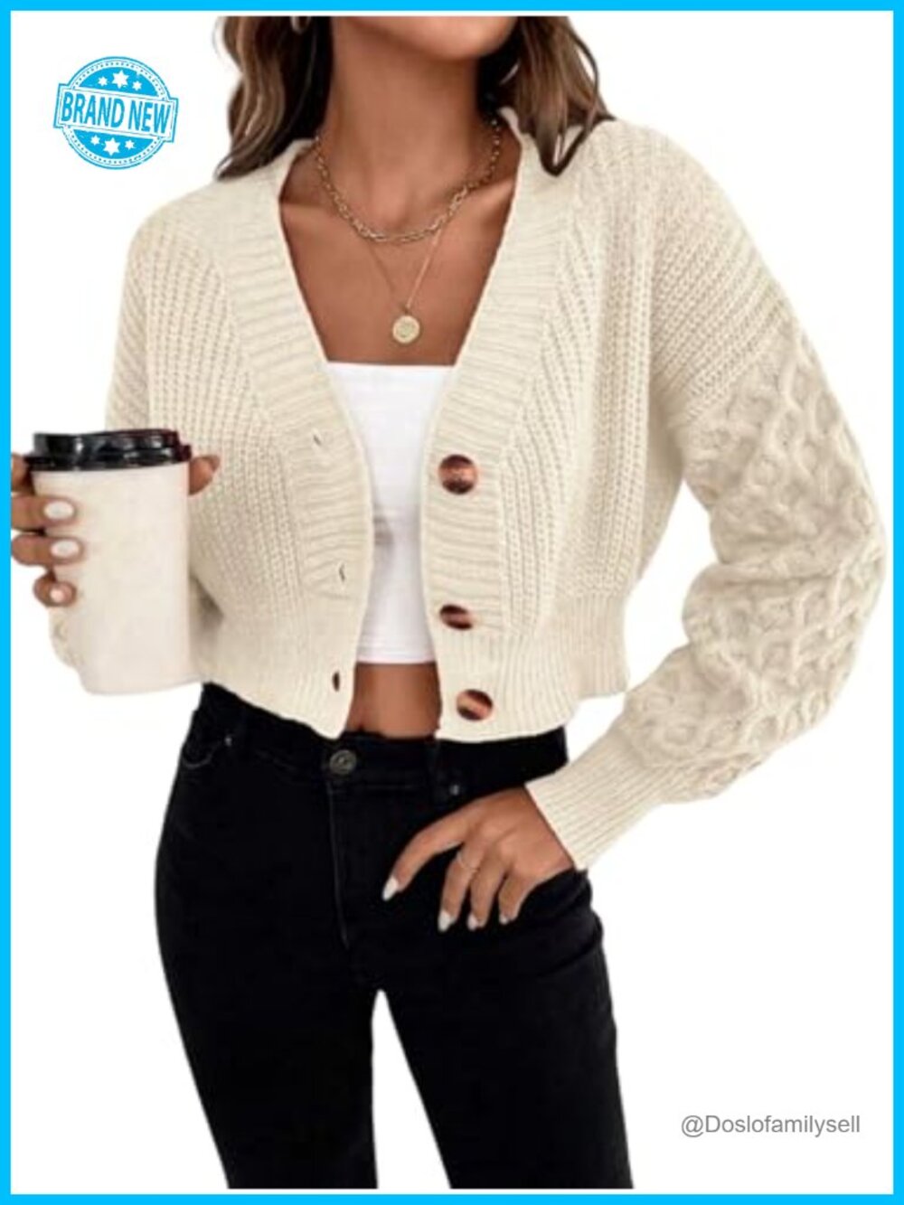 Cable Knit Button Down Drop Shoulder Chunky Sweater Cardigan Oversized
